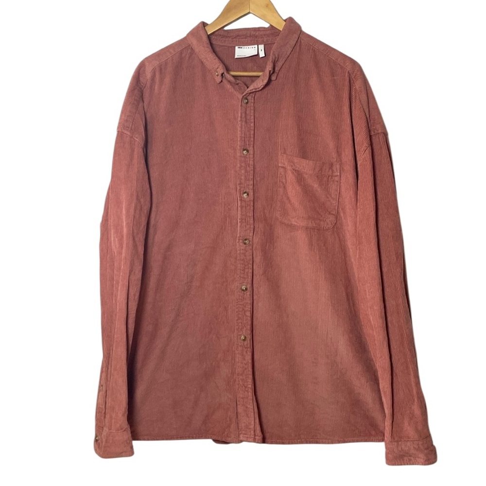 ASOS Corduroy Button Down Shirt Men’s 2XL Pink Long Sleeve 100% Cotton Casual